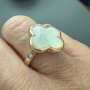Tahari Gold tone and White pearl tone Clover Ring NWOT